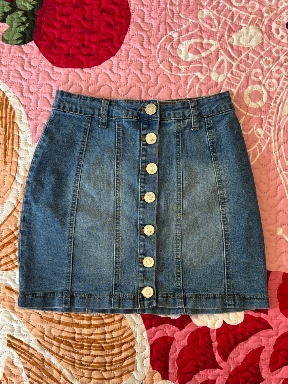 refuge Blue Denim Button-Front Mini Skirt